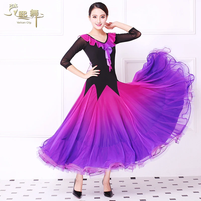

Lady Customized Ballroom Dance Dress Female Dancing Competition Suit Women Tango Flamenco Waltz Dancing Customes V Neck D-0383