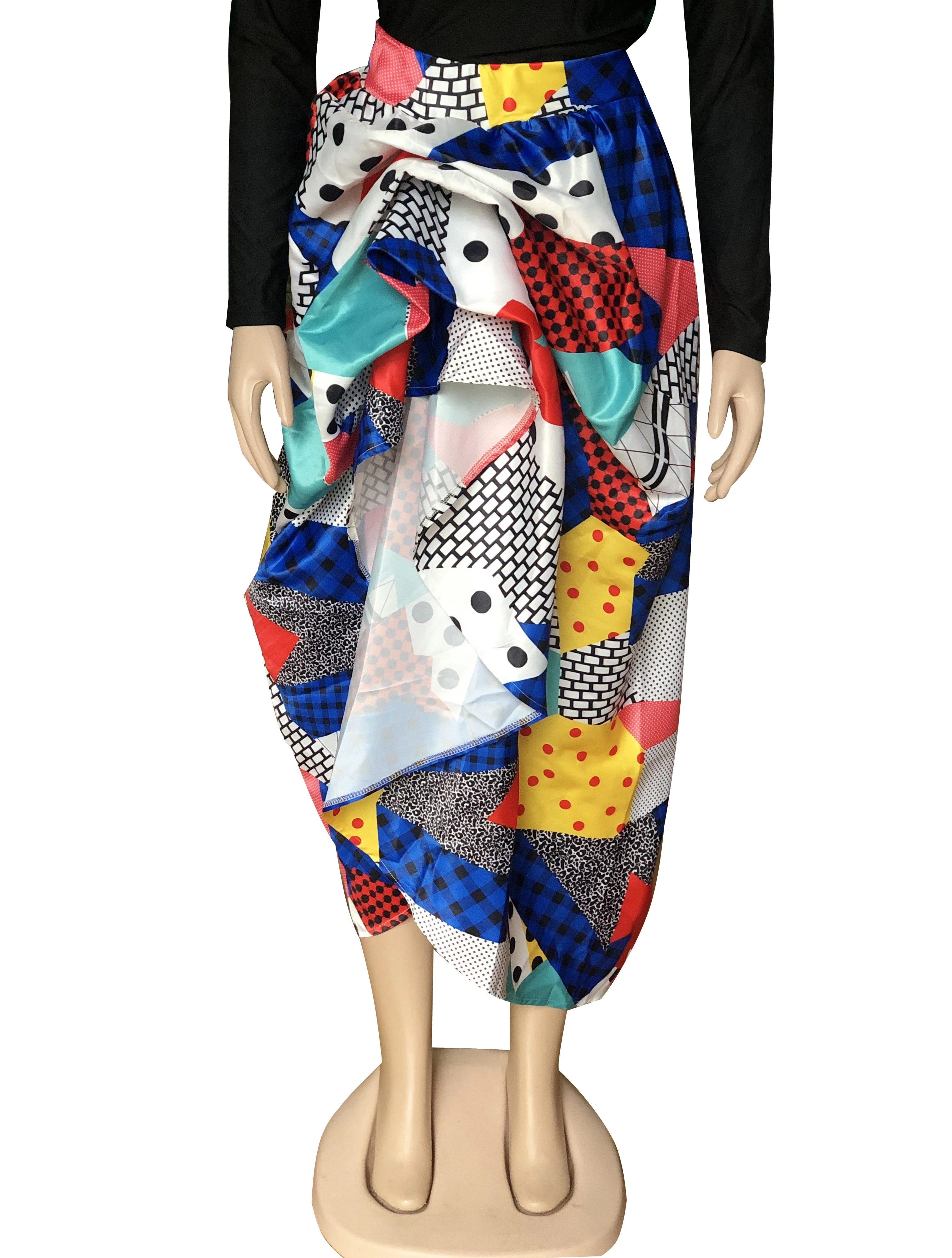 2019 для женщин в клетку с разноцветным принтом высокой талией сзади длинное