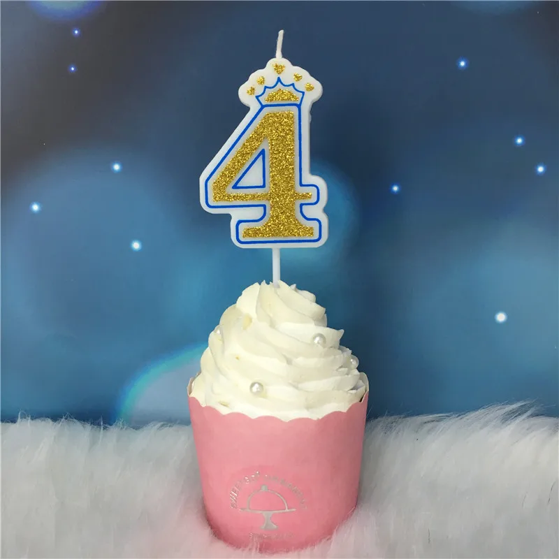 Candle-G-Blue4 Креативные золотые, розовые/синие свечи с короной и цифрами на день рождения 0-9 для детей, взрослых девочек и мальчиков, праздничные свечи для торта, украшения - Цвет: Candle-G-Blue4