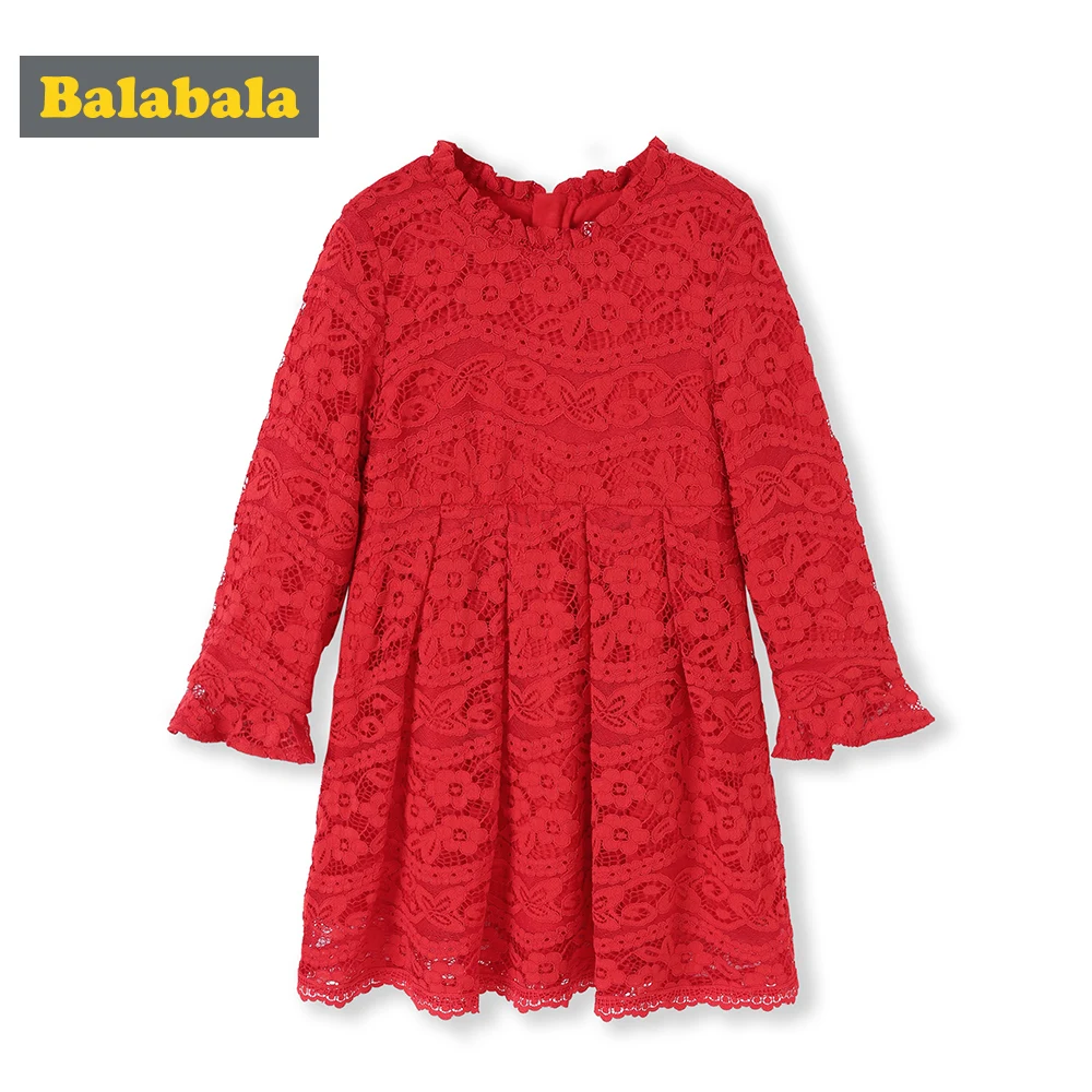 Кружевное платье с длинным рукавом для девочек до колена |