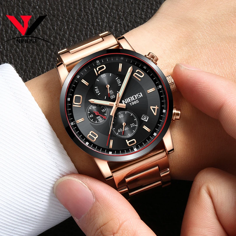 NIBOSI спортивные мужские часы военные армейские кварцевые аналоговые