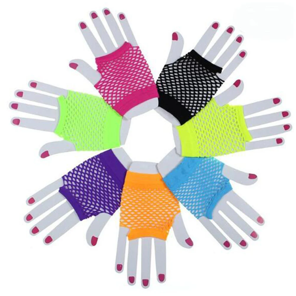 

High Quality Neon Short Fishnet Gloves Fish Net Black Fancy Party Dance Club Nylon+Spandex Mesh Short Gloves