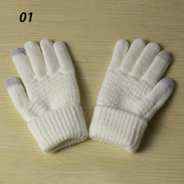 05 Solid White Sparsil мужские Сенсорный экран для женщин перчатки зимние теплые эластичные варежки 5 пальцев толстые перчатки полный палец волна вязаная шерстяная вязаная перчатка - Цвет: 05 Solid White