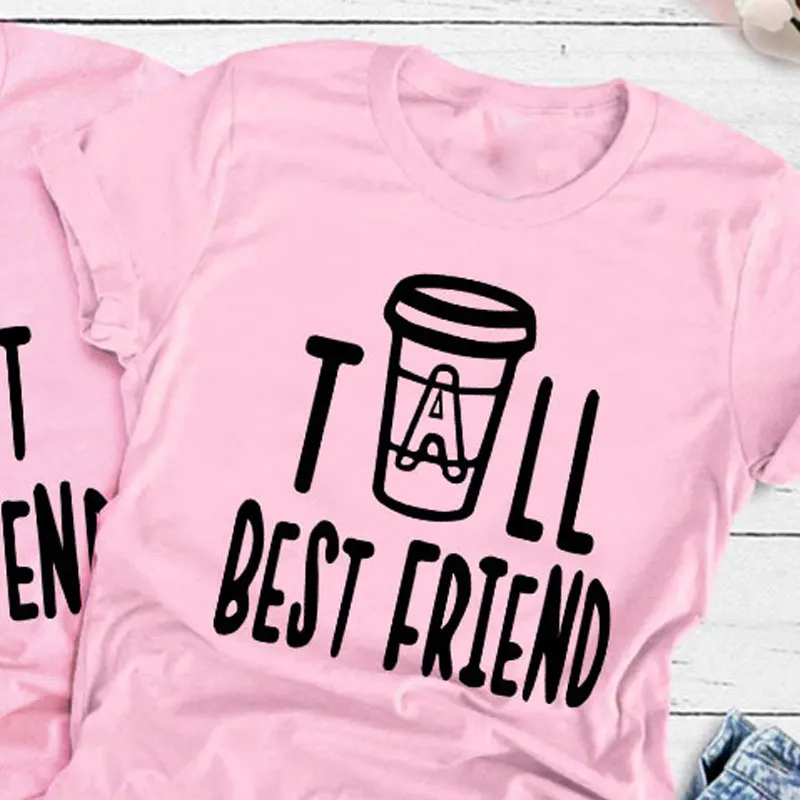 tall-pink tee Короткая Высокая Футболка с принтом лучшего друга женские милые летние графические Забавные футболки tumblr Топ Плюс Размер Bestie Matching Girft футболка Femme - Цвет: tall-pink tee