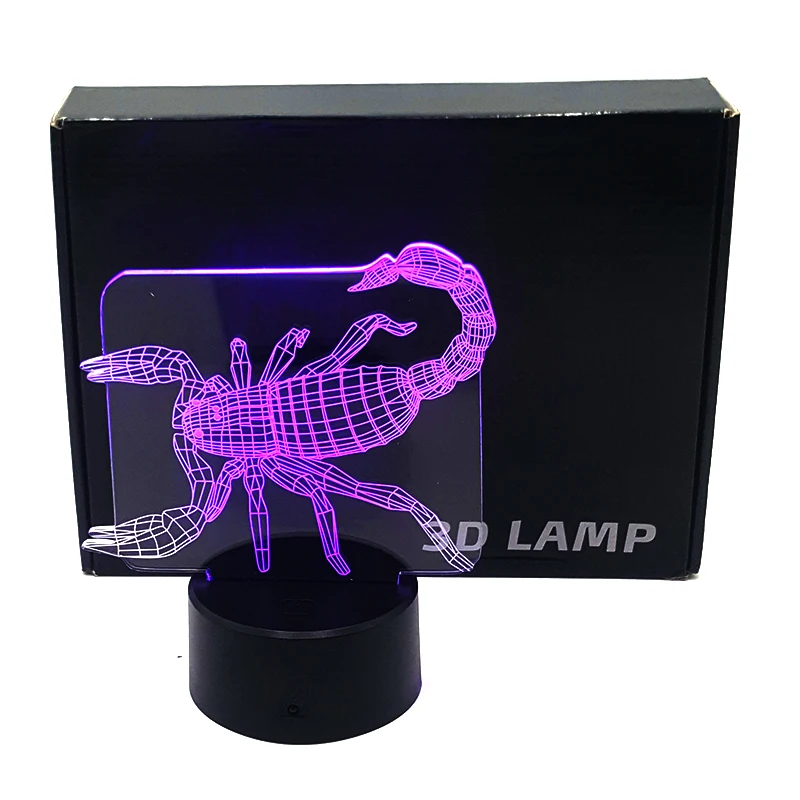 Светодиодные 3D лампы для детей с изображением скорпиона декоративные ночные