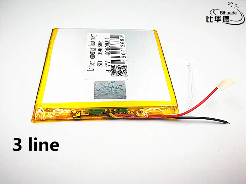 

3 line Liter energy battery Good Qulity 3.7V,4000mAH 398686 Polymer lithium ion / Li-ion battery for tablet pc BANK,GPS,mp3,mp4