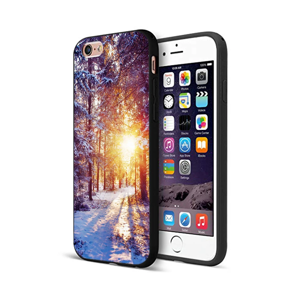 Черный чехол ТПУ для iphone 5 5s se 6 6s 7 8 plus x 10 чехол силиконовый чехол для iphone XR XS 11 pro MAX пейзаж зимний светильник снег