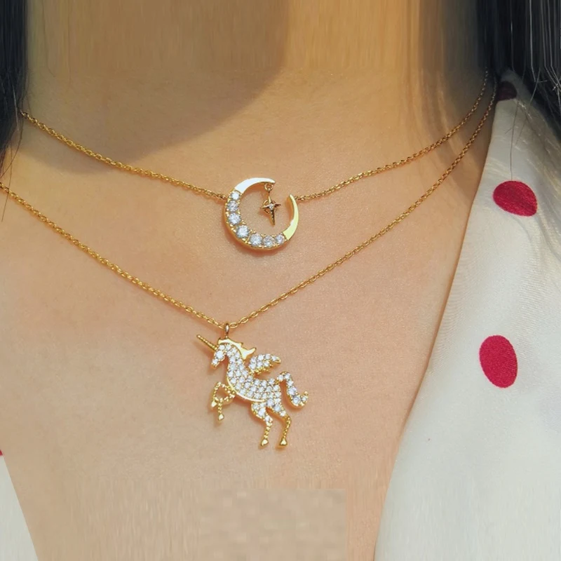 Модное циркониевое ожерелье XF со звездой единорогом животным на удачу летающая