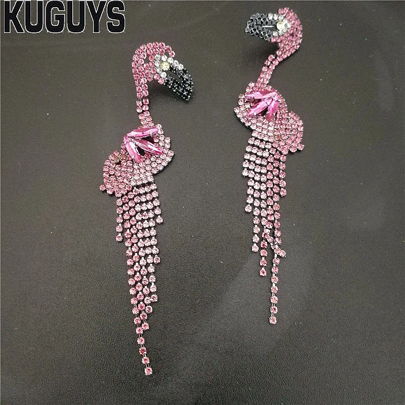Женские серьги-подвески KUGUYS с розовыми кристаллами висячие серьги кисточками в
