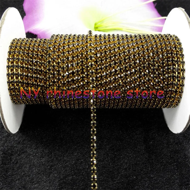 DIY 1 ярд SS6/12/16/20 черные стеклянные стразы золотая цепочка для телефона чашки мыши