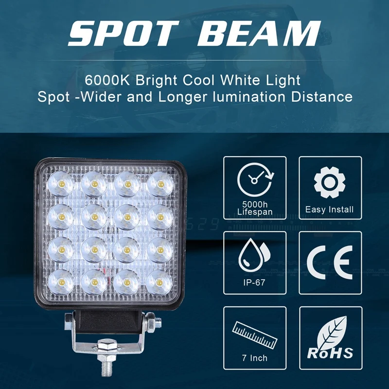 Led Light Bar 2Pcs 4 Inch 160W Square Work Offroad Fog Truck Driving Boat Lighting For Je-ep | Автомобили и мотоциклы