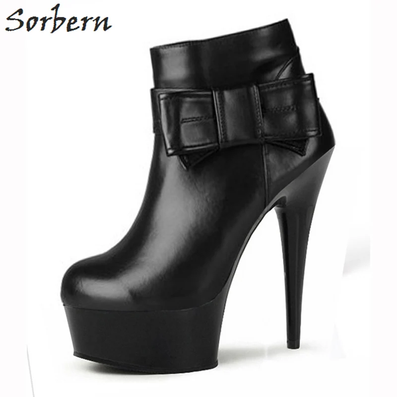 

Sorbern Black Women Ankle Boots High Heels Bow Ladies Unisex Party Boots Plus Size Ankle Boots For Women Fashion Boots Real