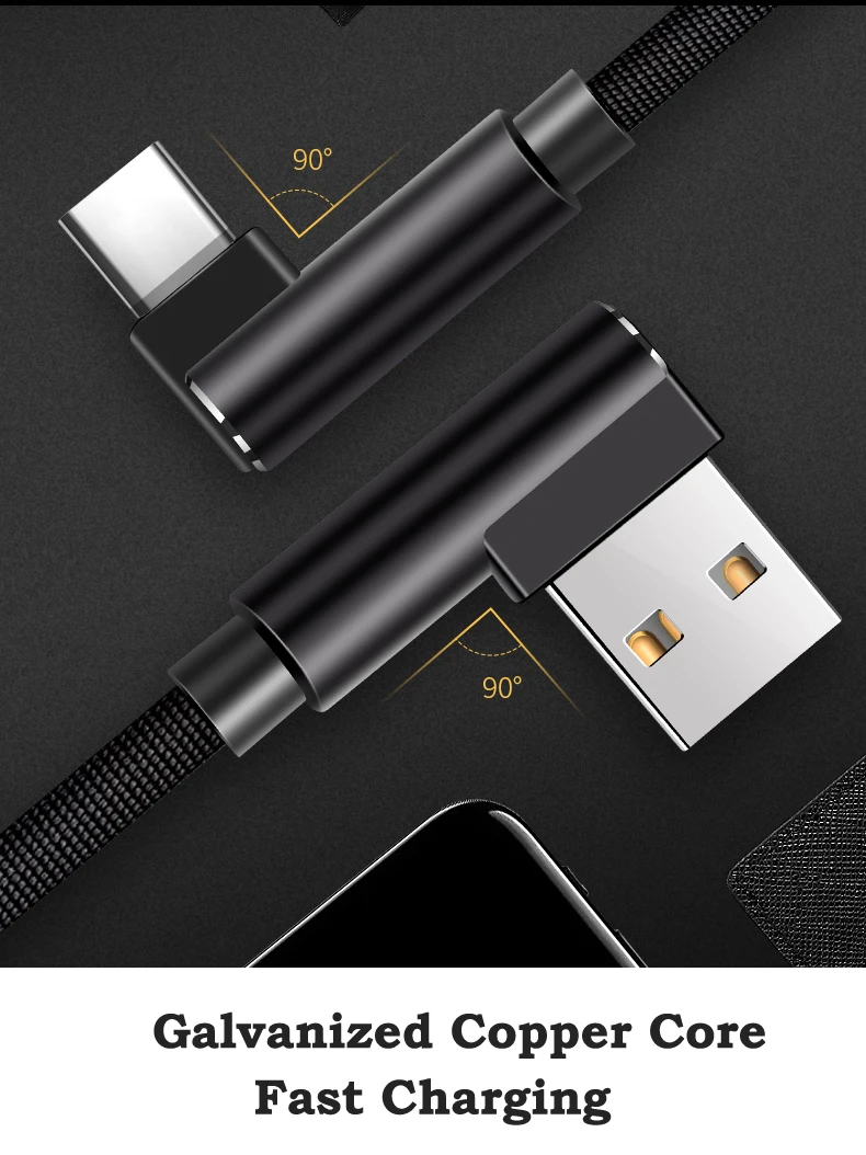 Usb type-C 90 градусов быстрая зарядка USBC для samsung S8 S9 huawei P20 Xiaomi Redmi Note 7 Быстрая зарядка type C кабель для мобильного телефона
