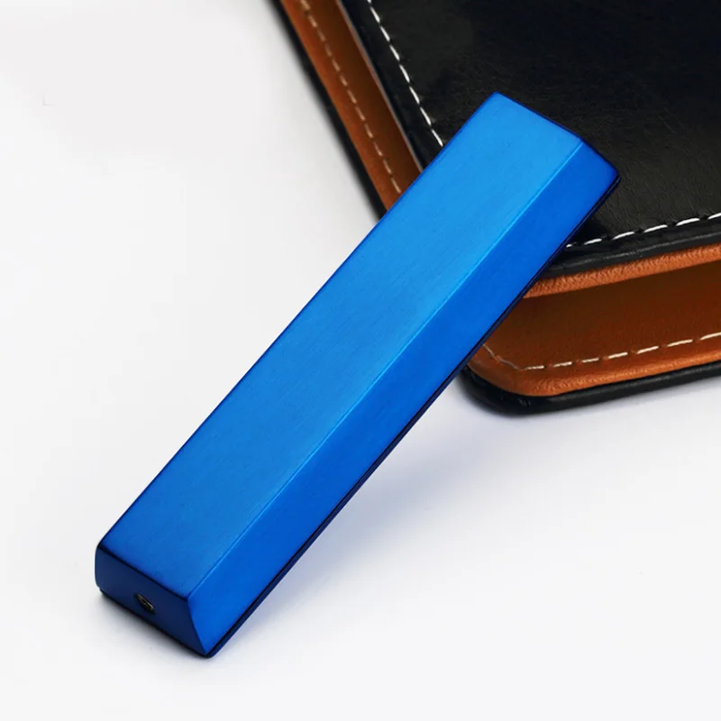 Мини Золотая usb-зажигалка, металлическая перезаряжаемая Электронная зажигалка, сигарета, турбо, зарядка от огня, электрический провод, ветрозащитный подарок для мужчин - Цвет: blue
