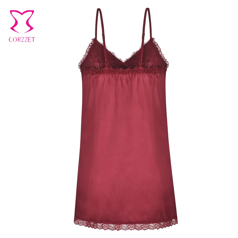 Corzzet Women Red Sleepwear Pyjama Sets Sleeveless Strap Lace Trim Satin Cami Nightwear Femme Sexy Summer Home Wear Sleep Wears |