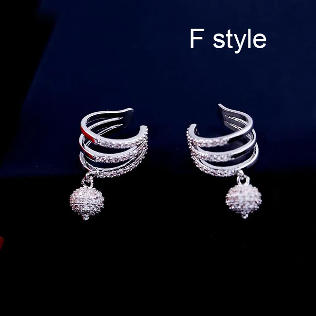 F style Красивые серьги-каффы для ушей с маленькими шариками и бантом, серьги-Клипсы из кубического циркония ААА, серьги-хрящи, Женские Ювелирные аксессуары - Окраска металла: F style