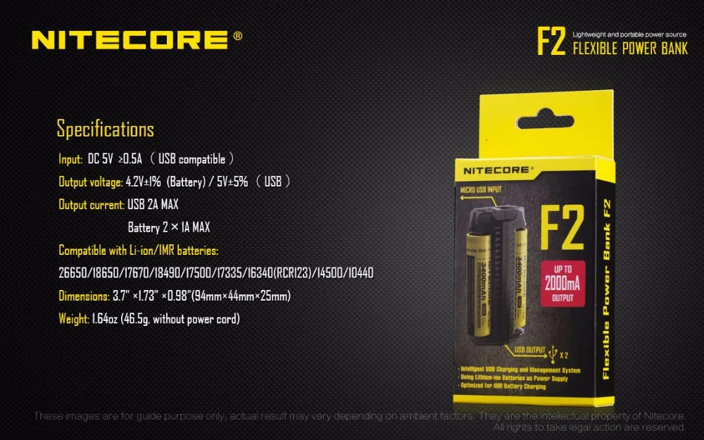 NITECORE F2 F1 гибкий внешний аккумулятор 2A Smart Li-Ion IMR батарея 2 слота USB зарядное устройство легкий портативный источник питания адаптер