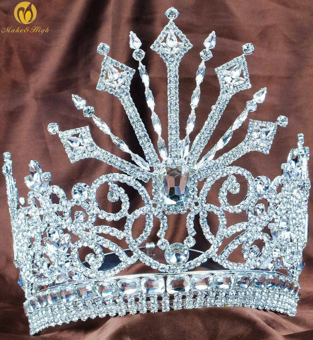

Luxurious Miss Pageant 7" Tiara Large Crown Clear Austrian Rhinestone Crystal Diadem Wedding Bridal Party Costumes