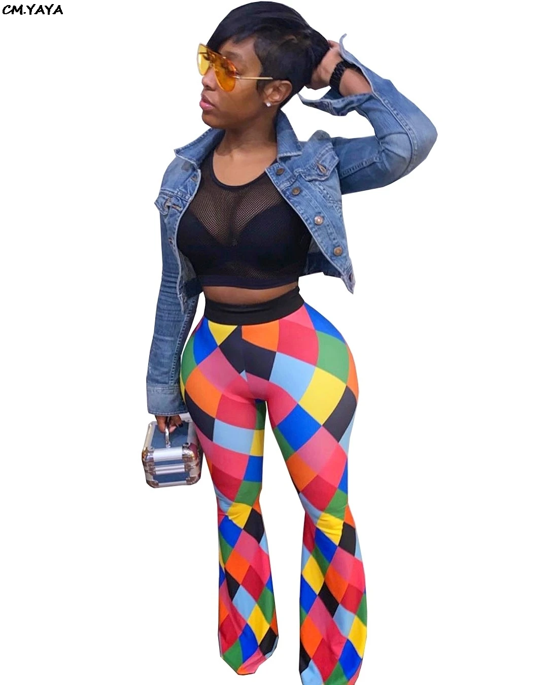 2019 women colorful plaid high waist sexy boot cut long pants beach wide leg leggings active wear trousers S-3XL A5046 | Женская одежда