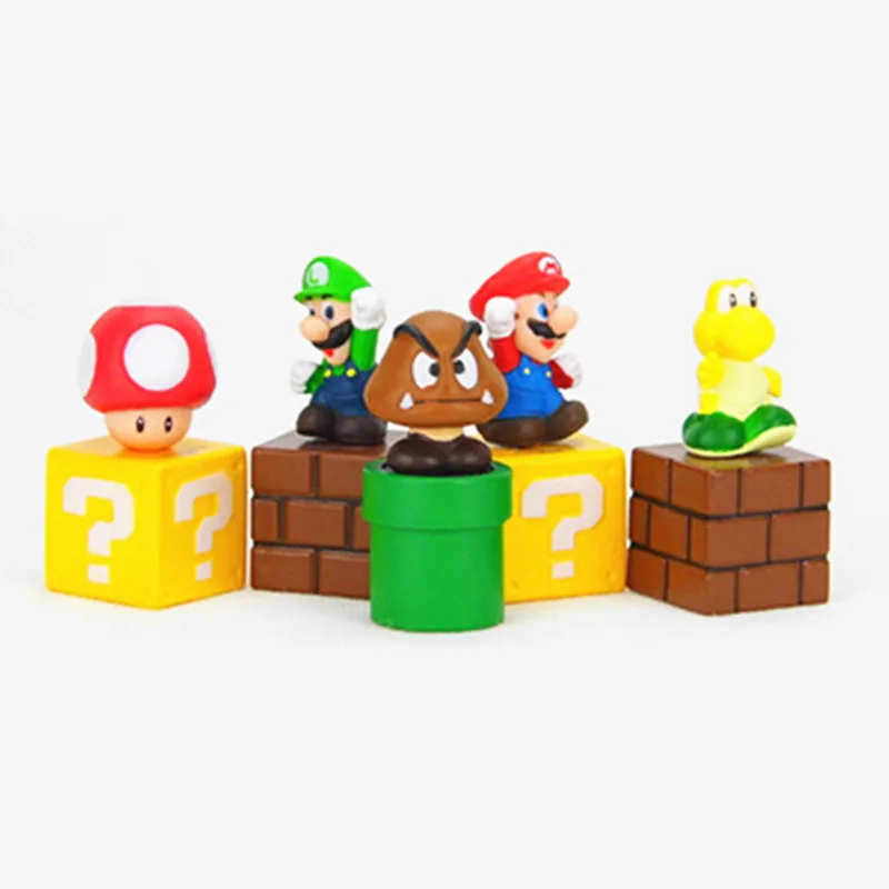 Аниме 5 шт./компл. Super Mario Bros Bundle Blocks Марио Гумба Луиджи коопа троопа и Гриб мини ПВХ