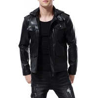 leather jacket mens high end motorcycle hooded jacket mens leather jacket simulation leather european and american mens jacke