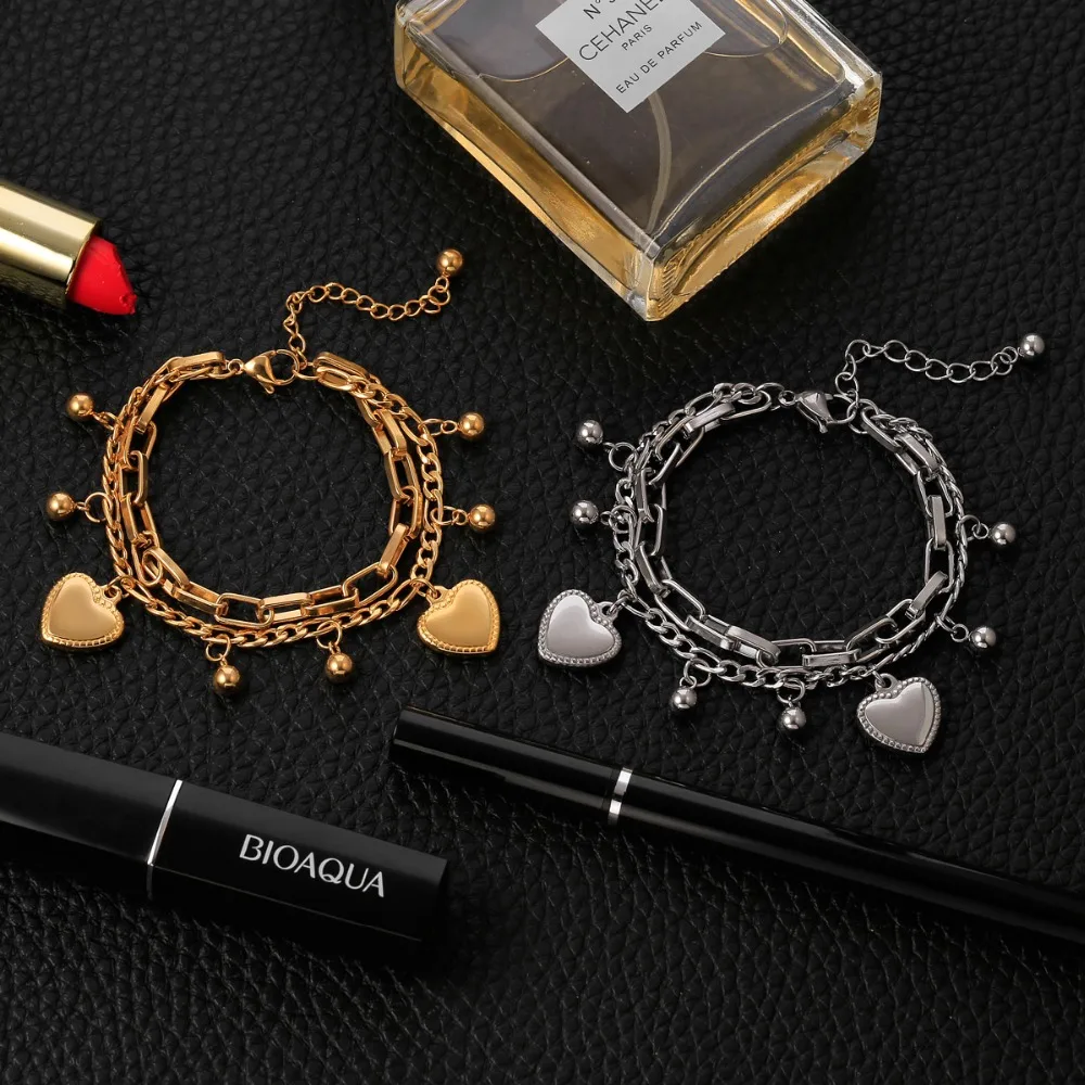 Женский многослойный браслет из нержавеющей стали браслет-цепочка золотого