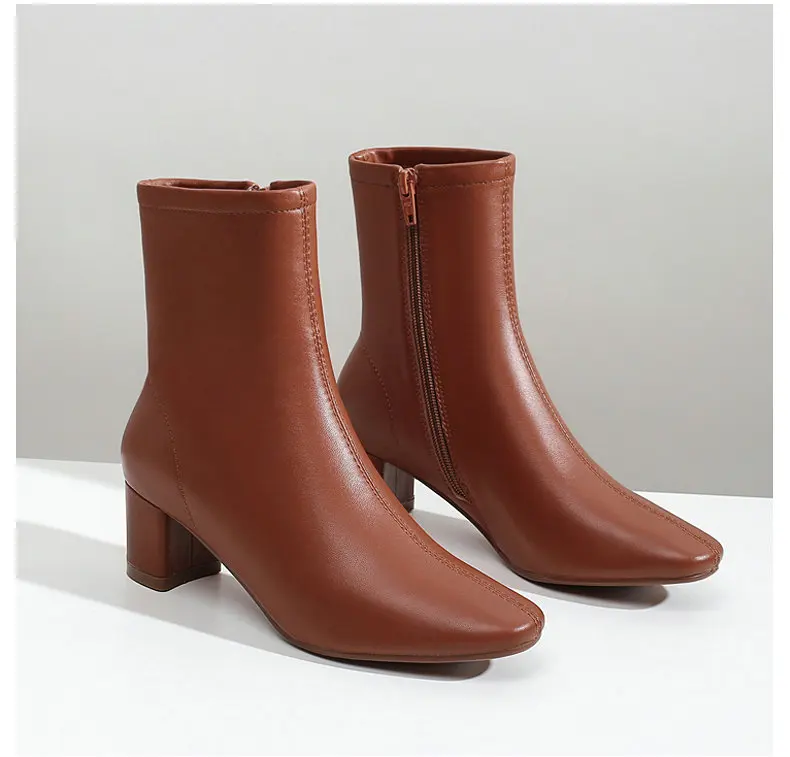 TXCNMB Brand Cow Leather Ankle Boots for Women High Heels Zipper Short Ladies Shoes Woman Round Toe Party - Цвет: Цвет: желтый
