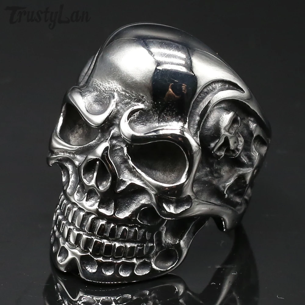 Уникальное кольцо с черепом для мужчин из полированной нержавеющей стали