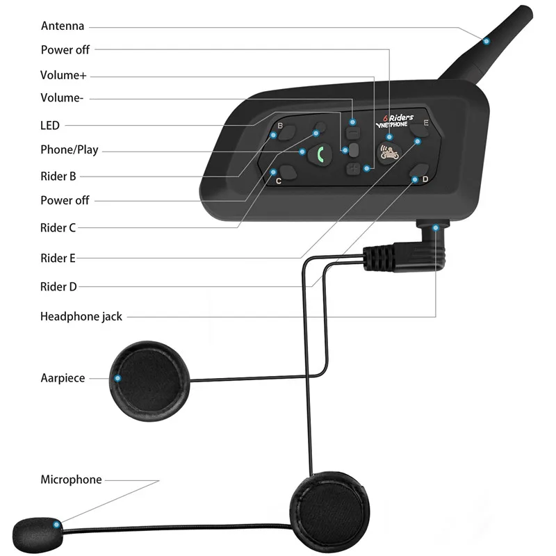 2 шт. V6 600 м мотоцикл шлем Беспроводная Bluetooth Динамик интеркомуникатор 850 мА/ч 6