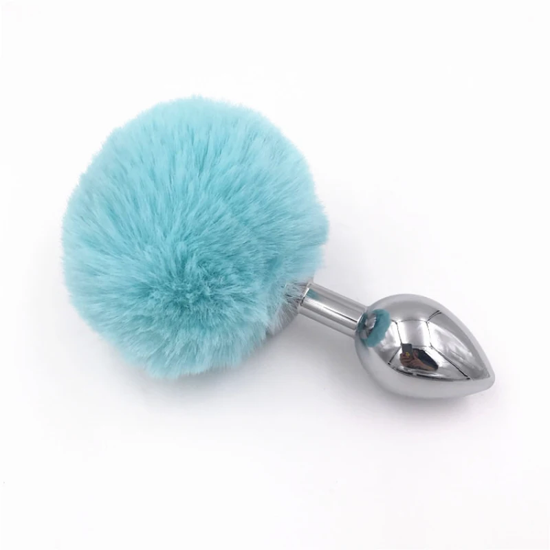 3 размера Анальная пробка светло-голубой хвост кролика металлическая Забавный