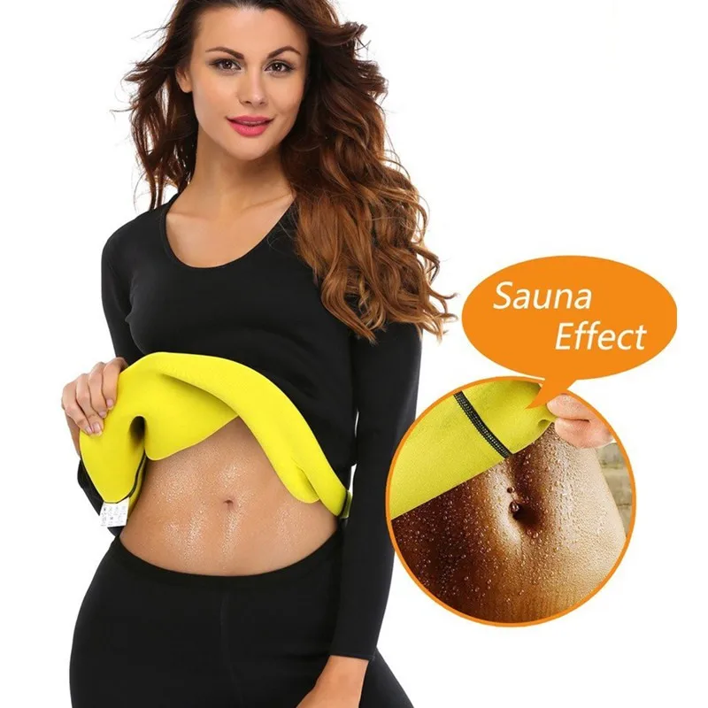 

NINGMI Women Slimming Sauna Suit Hot Sweat Shirt Blouse Long Sleeve Waist Trainer Neoprene Fitness Top Body Shaper Weight Loss