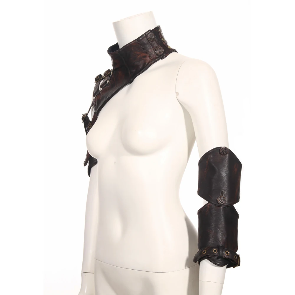 Gear Duke Steampunk женские гетры для рук из искусственной кожи, длинные гетры для рук без пальцев с поясом, коричневые рукава для защиты рук
