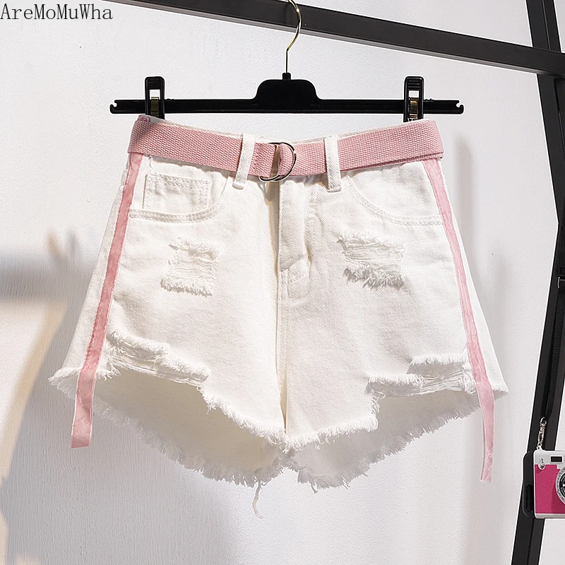 Женские джинсовые шорты с дырками AreMoMuWha свободные тонкие широкие брюки в