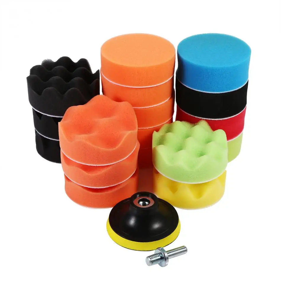 

19pcs/Set Colorful Buffing Waxing Polishing Sponge Pads Foam Sponge Applicator Cleaning Tool Kit For Car Polisher ,Free shipping