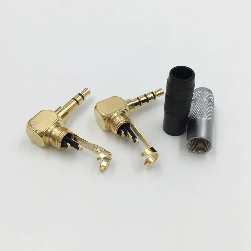 50Pcs Right Angle 3.5mm 3 4 Pole Audio Jack 3.5 Stereo Male Plug for DIY Repair Headphone Earphone 6mm cable Black and Silver |
