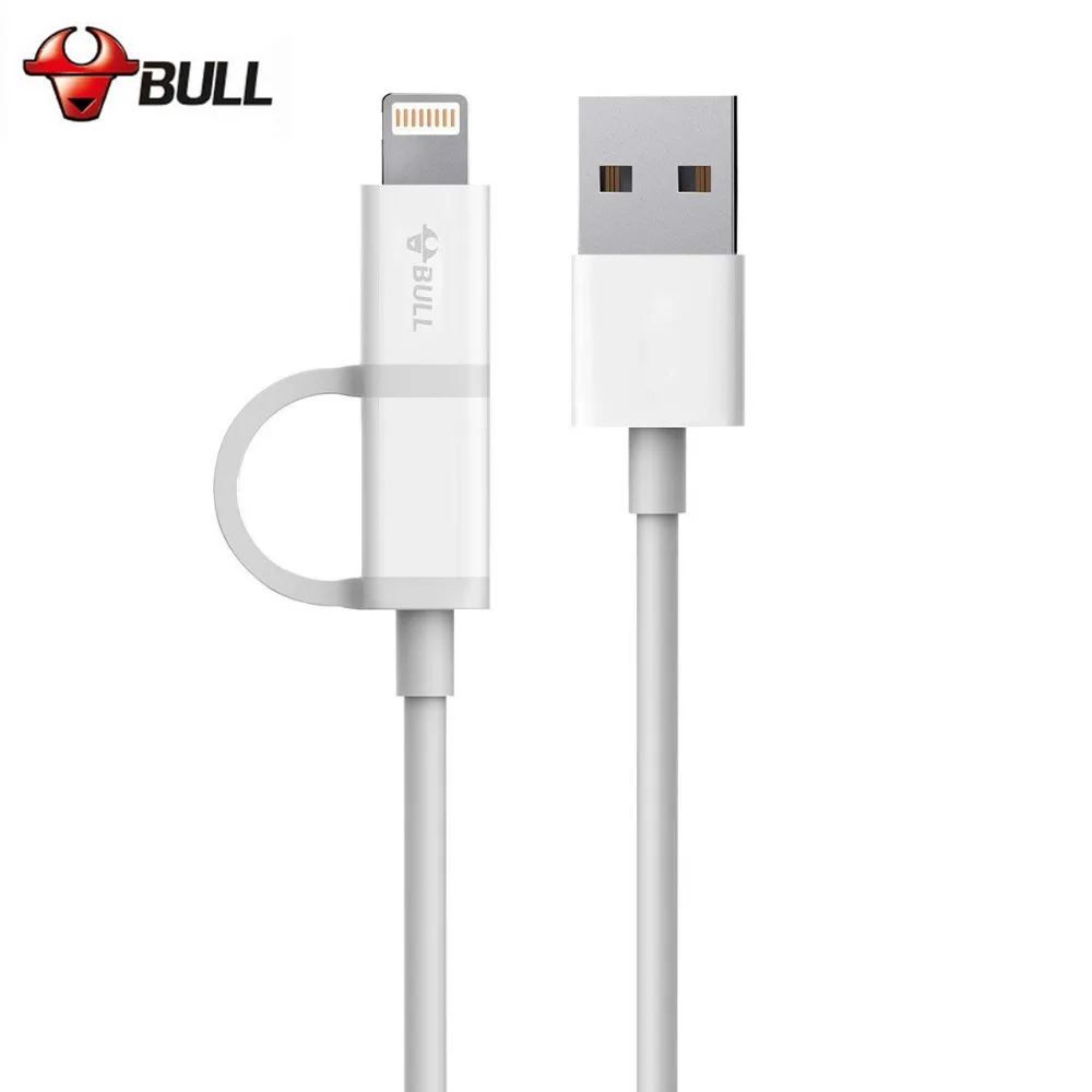 BULL 2 в 1 Android IOS Micro USB кабель 8 Pin 3C MFi Сертифицированный двойной разъем синхронизации