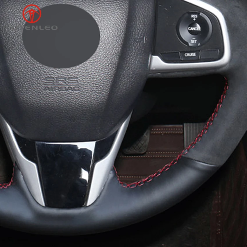 LQTENLEO черная замша черная натуральная кожа DIY автомобильный чехол на руль для Honda Civic 10 CRV