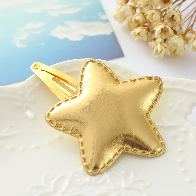 Golden Star LNRRABC 1 шт., модные,, заколки для волос из искусственной кожи для девочек, бабочки, сердца, звезды, маленькие блестки, BB заколки для волос, аксессуары для волос - Цвет: Golden Star