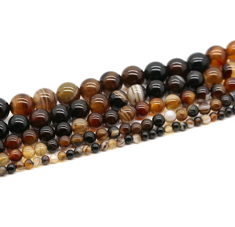 Brown Stripe Beads Natural Stone Banded Onyx 4/6/8/10/12 MM Round Loose for Jewelry Accessories Bracelet Making DIY | Украшения и