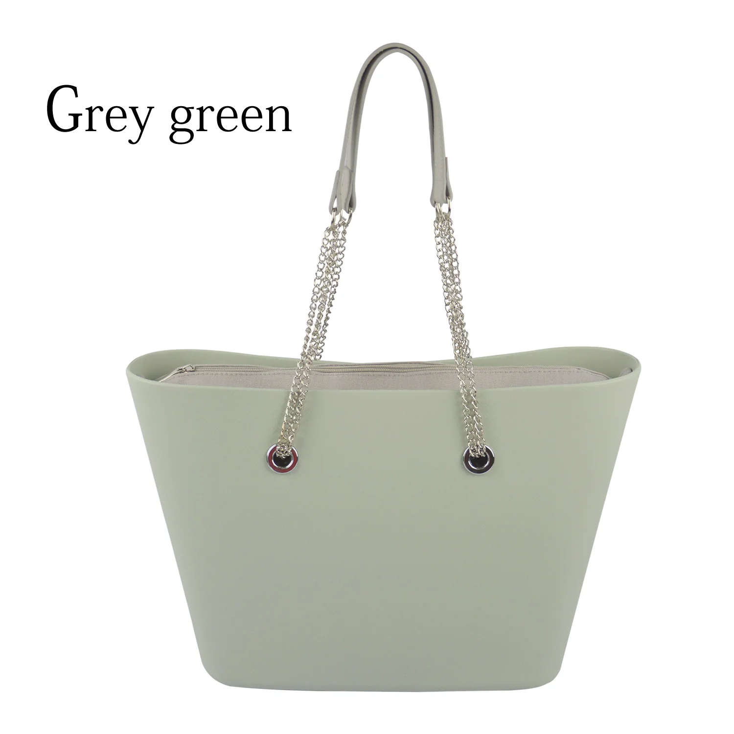 grey green Новая Большая сумка EVA с внутренним карманом цветная длинная Серебристая цепочка ручки стиль obag Водонепроницаемая женская сумка через плечо - Цвет: grey green
