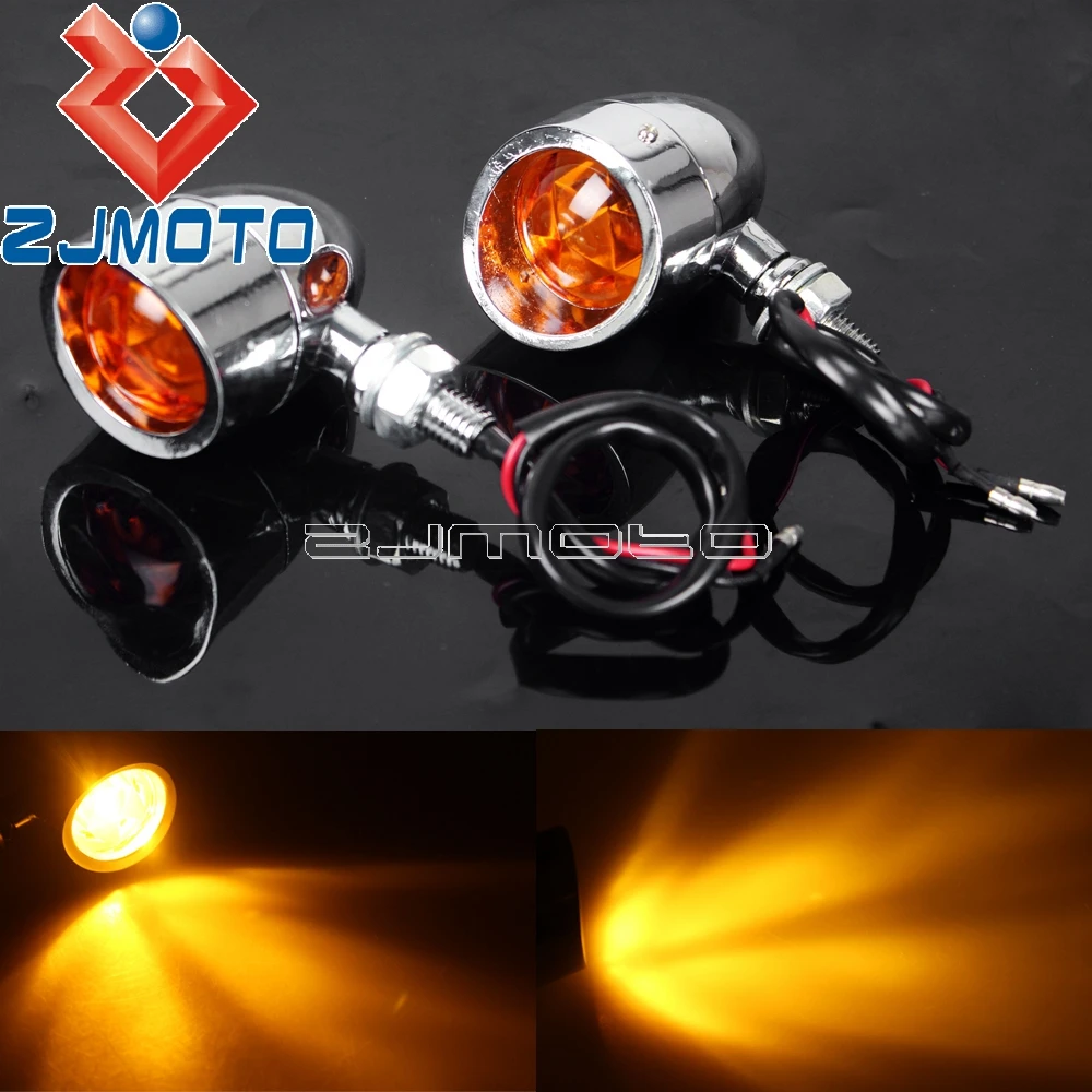 2x Chrome Янтарный поворотники Световые индикаторы шоры Для Harley Bobber Chopper кафе рейсеры