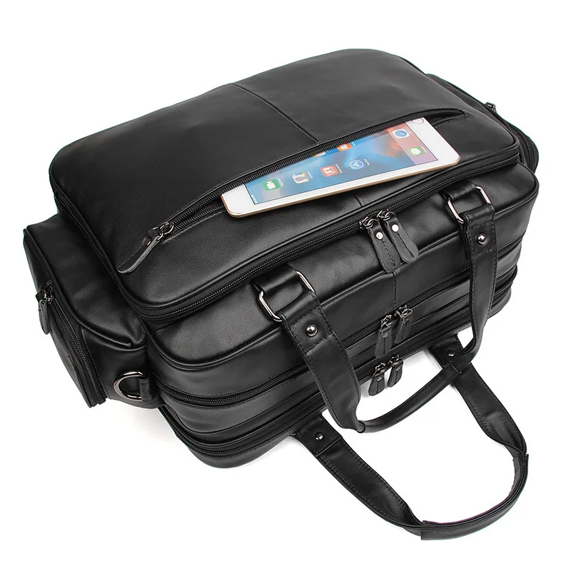 Мужской портфель из натуральной кожи 16 дюймов, большая сумка для ноутбука из натуральной кожи, несколько карманов, деловая дорожная сумка, двухслойная сумка-мессенджер