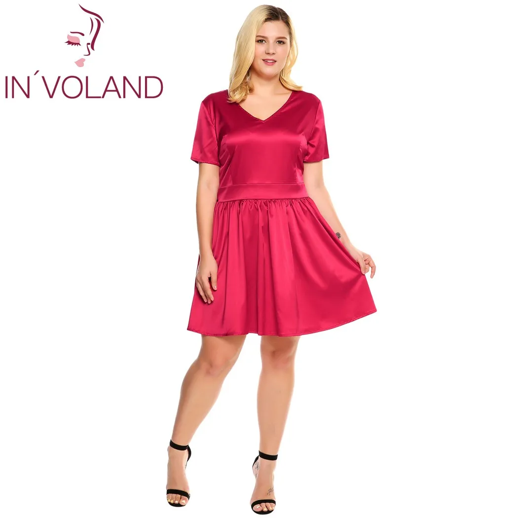 Женское атласное платье IN'VOLAND повседневное однотонное трапеция с v образным