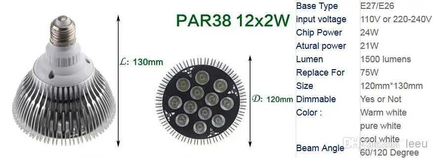 Новая светодиодная лампа с регулируемой яркостью par38 par30 par20 85-240 в 9 Вт 10 14 18 24 30 E27 par