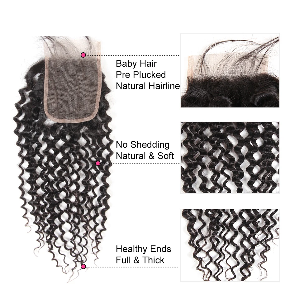 Supernova Brazilian Lace Closure Kinky Curly Hair Remy Human Pre Plucked Free/Middle/Three Part 4x4 inch Swiss | Шиньоны и парики