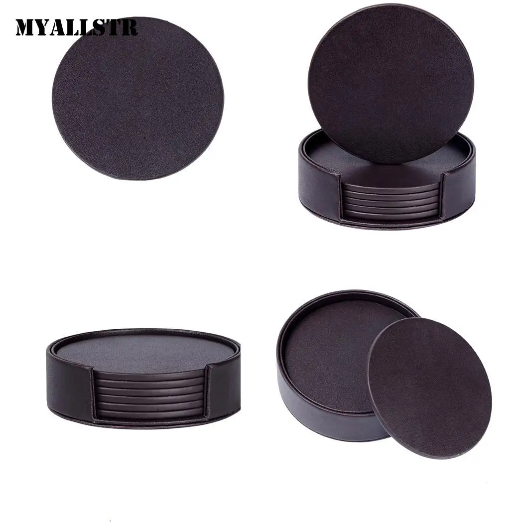 Кожаные подстаканники с держателем круглые подставки для напитков подарок