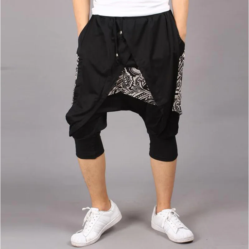 

Summer Fashion Short Men Punk Style Slim Flying squirrel Harem Pants cropped Man trousers Bottoms Calf length pants