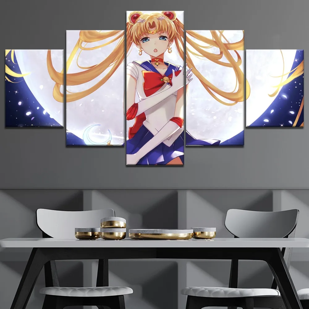 5 шт. Холст Искусство Сейлор Мун Аниме девушка постер Куадрос декор картины на