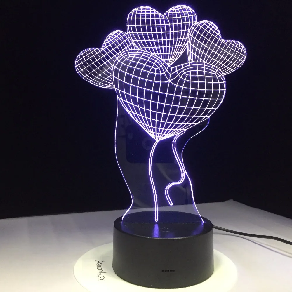3D светодиодный светильник USB ночник любовь сердце шары креативный подарок на день Святого Валентина 7 цветов меняющаяся лампа акриловый подарок на год домашний декор