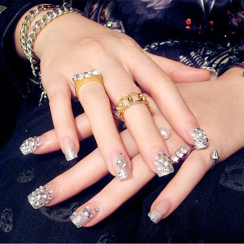 24 шт./компл. Довольно Серебряный Rhinestone невесты ногтей Книги по искусству Советы